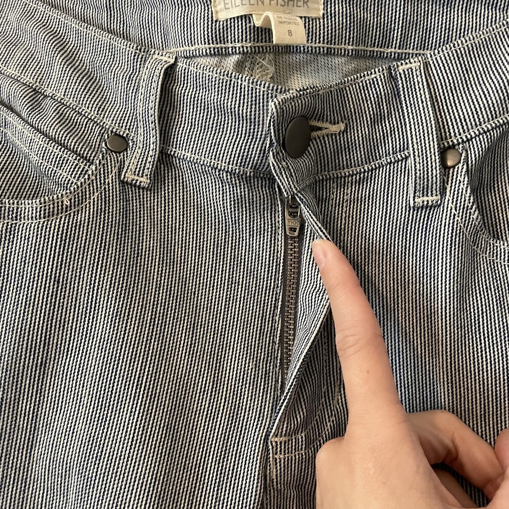 Eileen Fisher Railroad Striped Skinny Jeans Blue White Size 8 Minimalist Stretch - Picture 6 of 9
